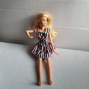 Blonde Barbie Doll with Black and White Striped Dress